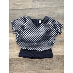 Cabi Parade Blouse Top Size M Elephant Print Style # 5345 Navy Blue White Top